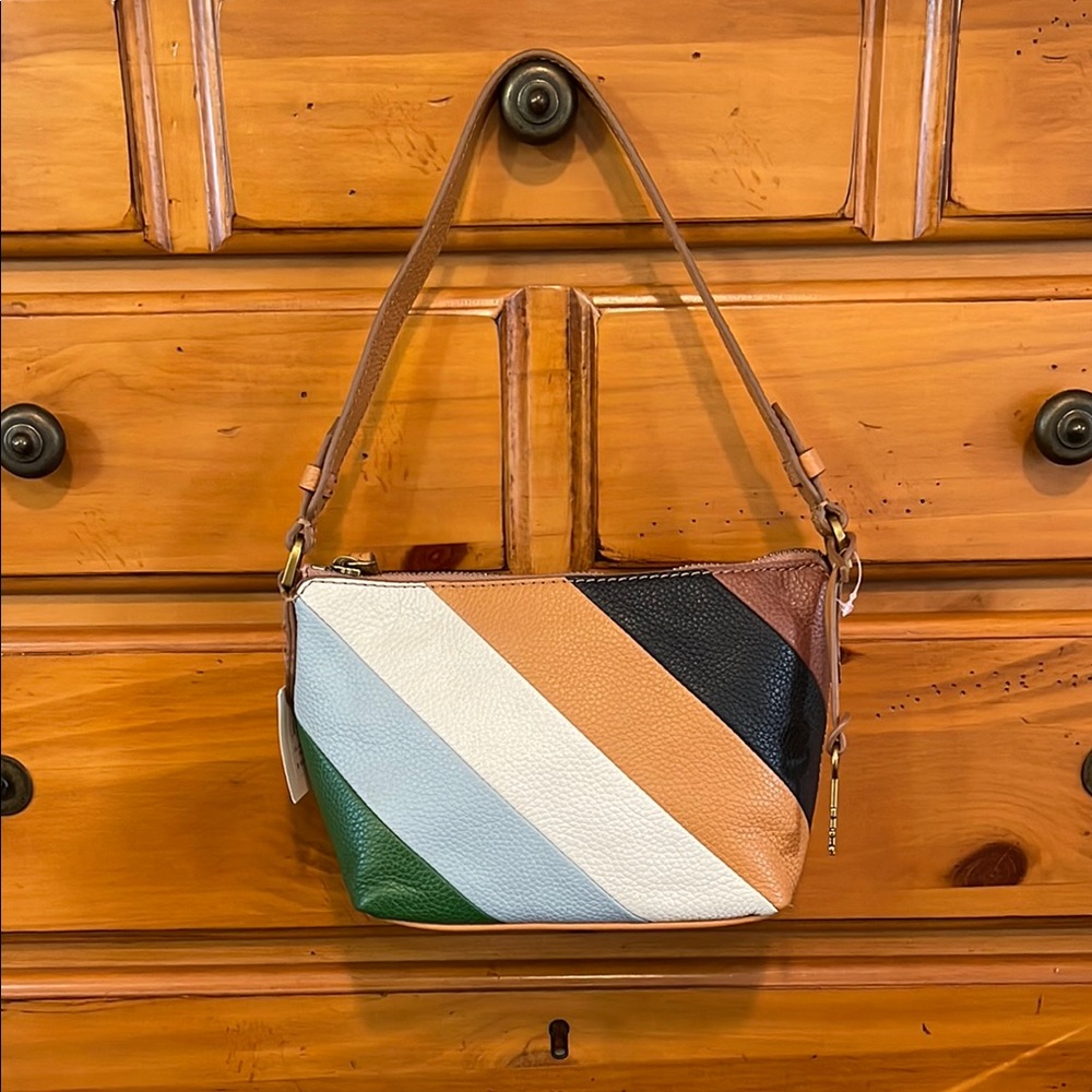 Fossil Brown and Tan Leather Shoulder Bag with Modern Design